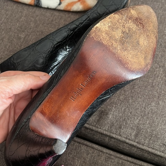 RALPH LAUREN BLACK CROC LEATHER HEELS Made in ITALY - Picture 5 of 7